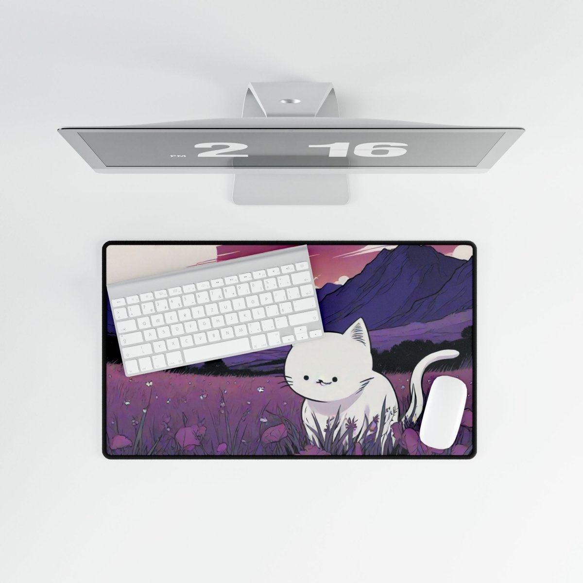 Anime White Cat Desk Mat Japanese Cute XL Mousepads