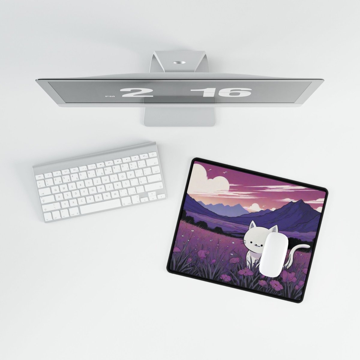 Anime White Cat Desk Mat Japanese Cute XL Mousepads