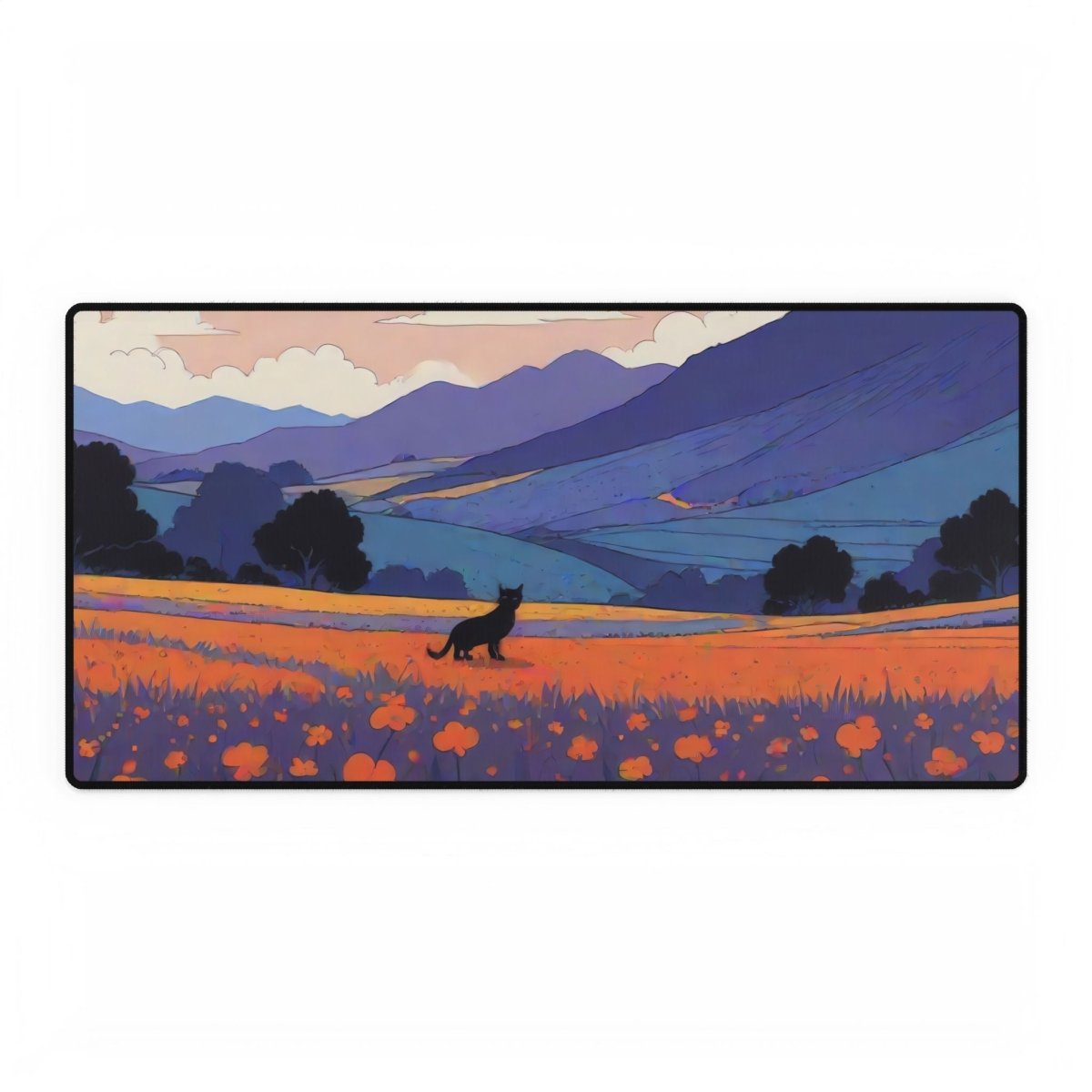 Big Cat in Orange Fields, Leopard Desk Mat Japanese Cute XL Mousepads