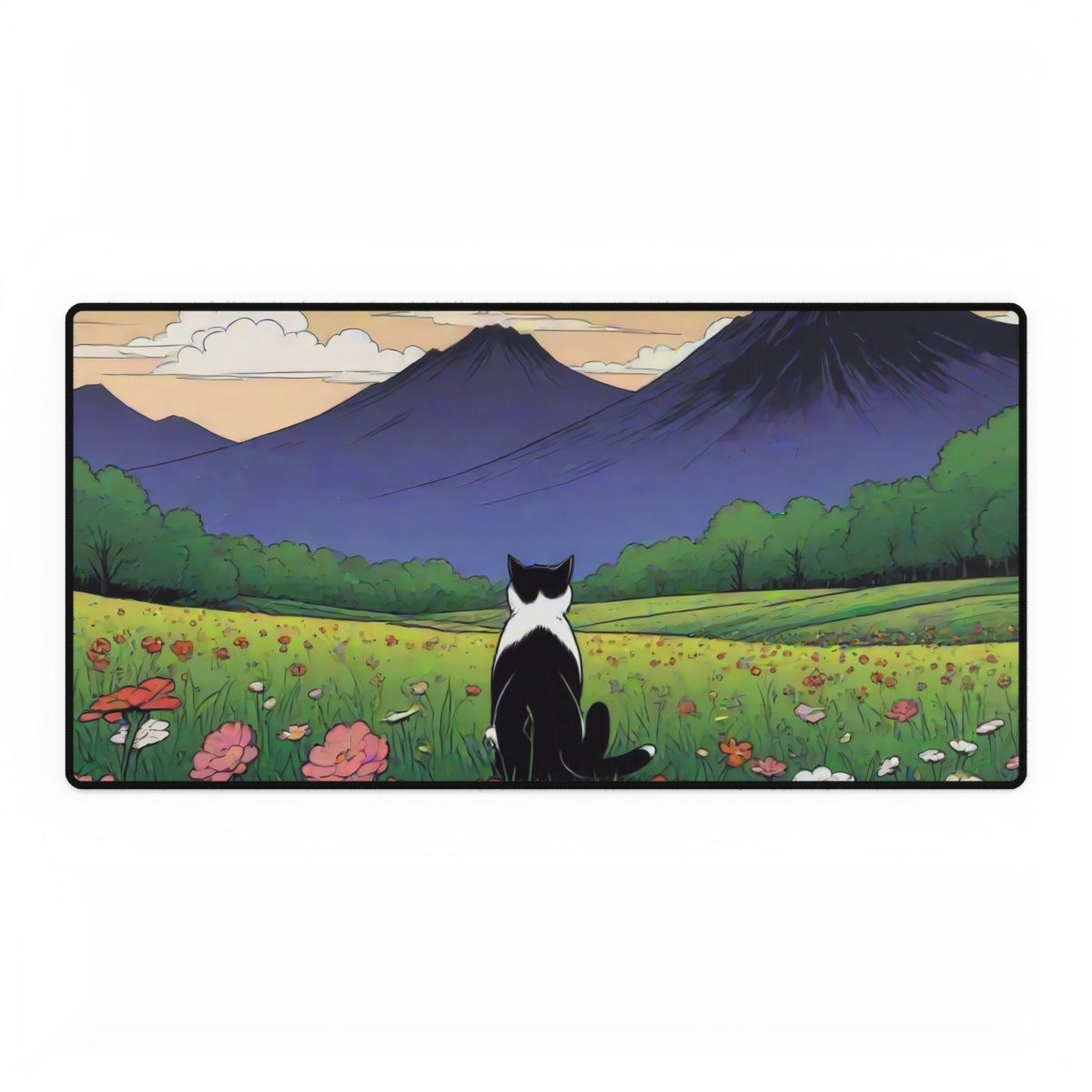 Black and White Cat, Cartoon Anime Desk Mat Japanese Cute XL Mousepads