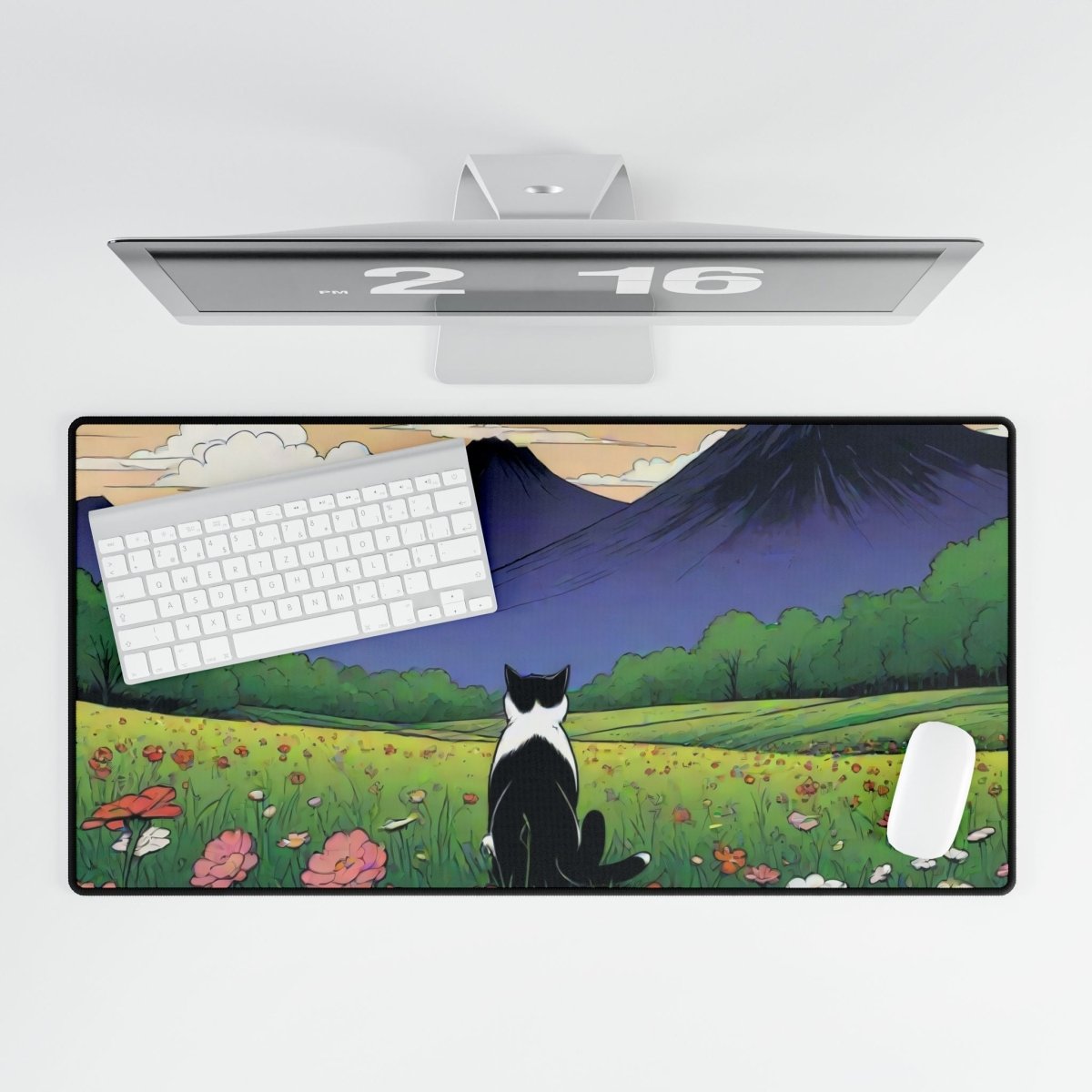 Black and White Cat, Cartoon Anime Desk Mat Japanese Cute XL Mousepads