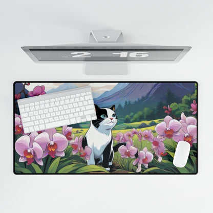 Black White Cat, Cartoon Desk Mat Japanese Cute XL Mousepads