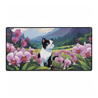 Black White Cat, Cartoon Desk Mat Japanese Cute XL Mousepads