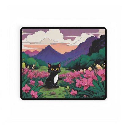 Cartoon Black Cat with Pink Desk Mat Japanese Cute XL Mousepads