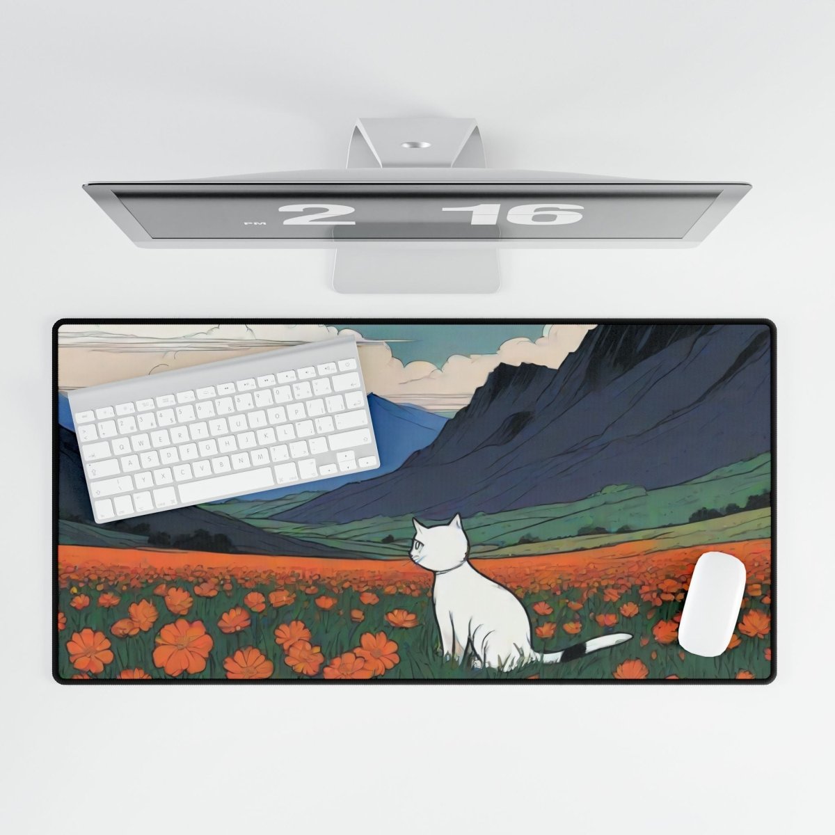 Cartoon White Cat Desk Mat Japanese Cute XL Mousepads