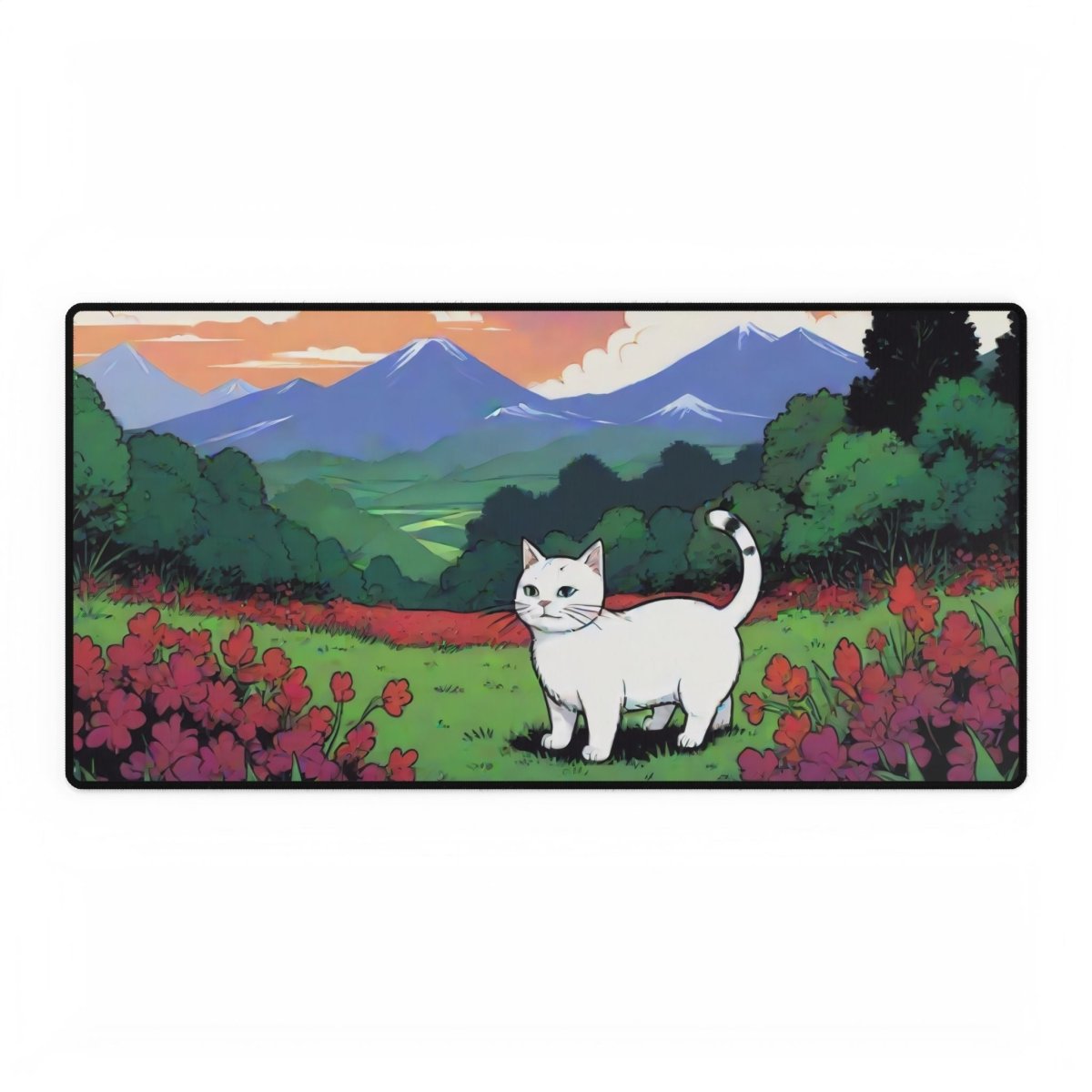 Cartoon White Cat Desk Mat Japanese Cute XL Mousepads