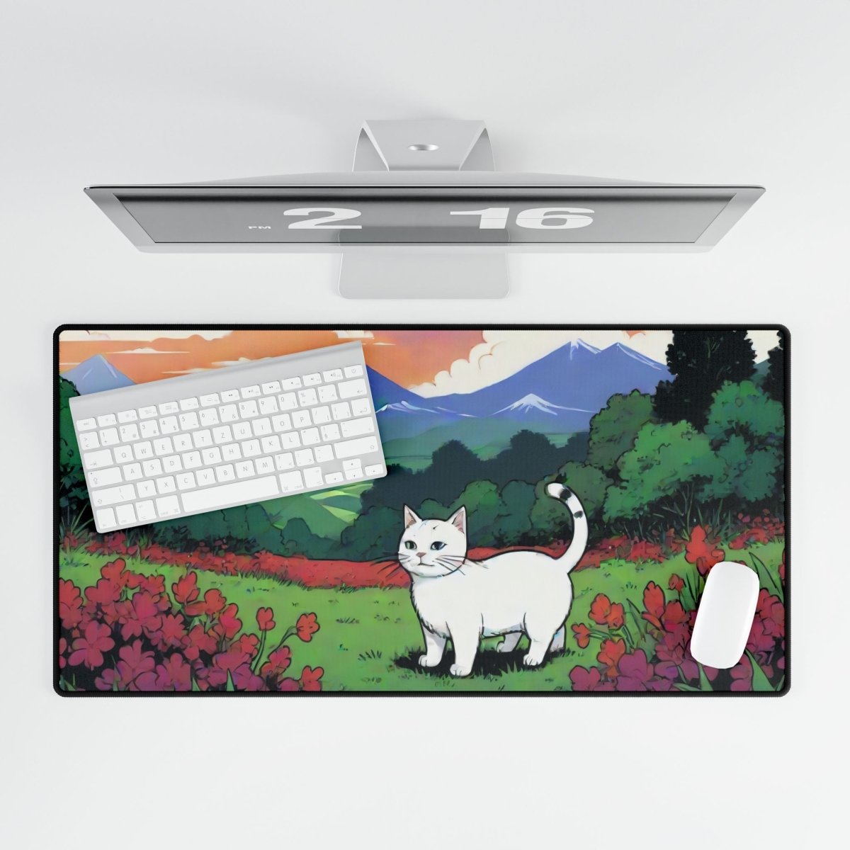 Cartoon White Cat Desk Mat Japanese Cute XL Mousepads