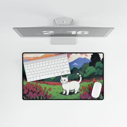 Cartoon White Cat Desk Mat Japanese Cute XL Mousepads