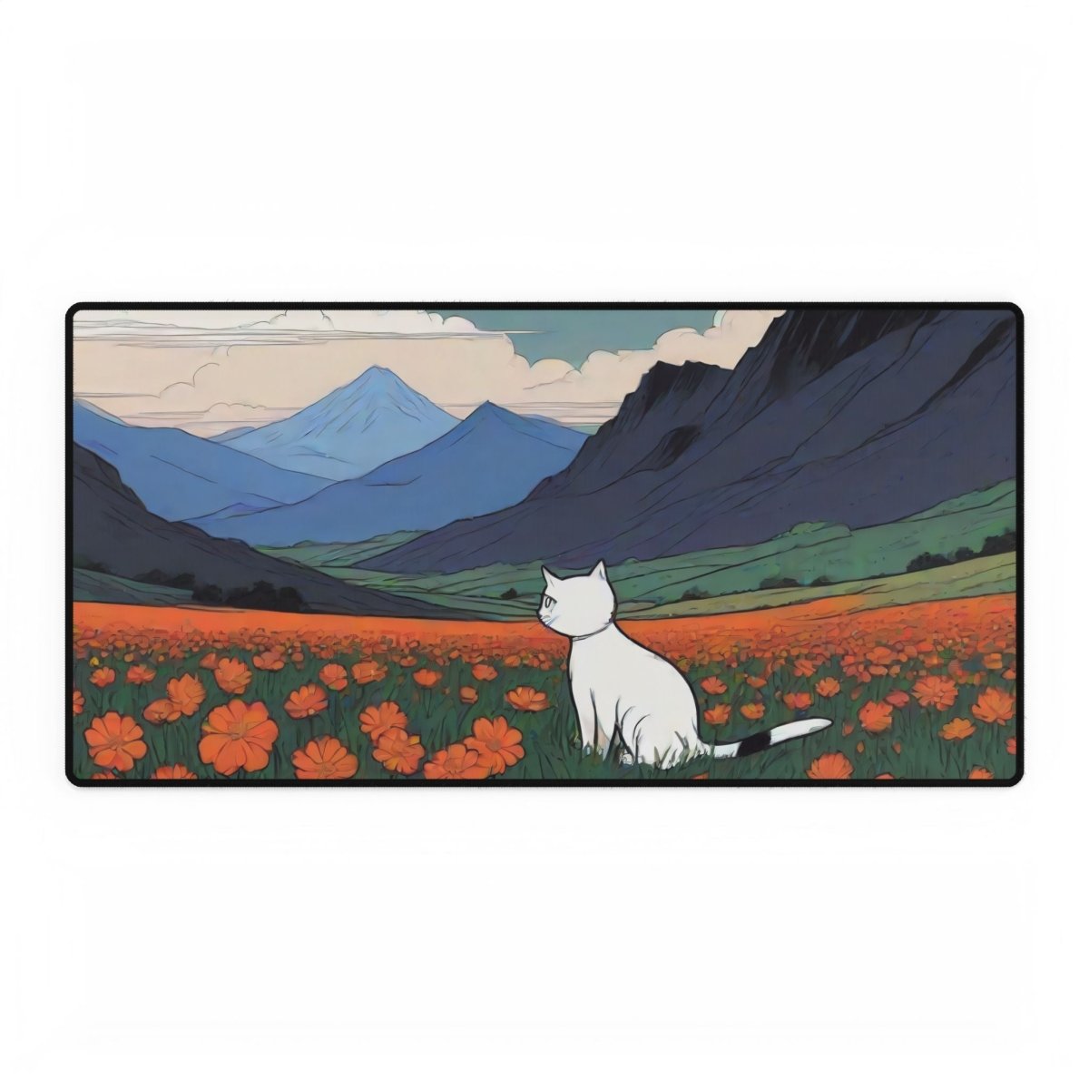 Cartoon White Cat Desk Mat Japanese Cute XL Mousepads