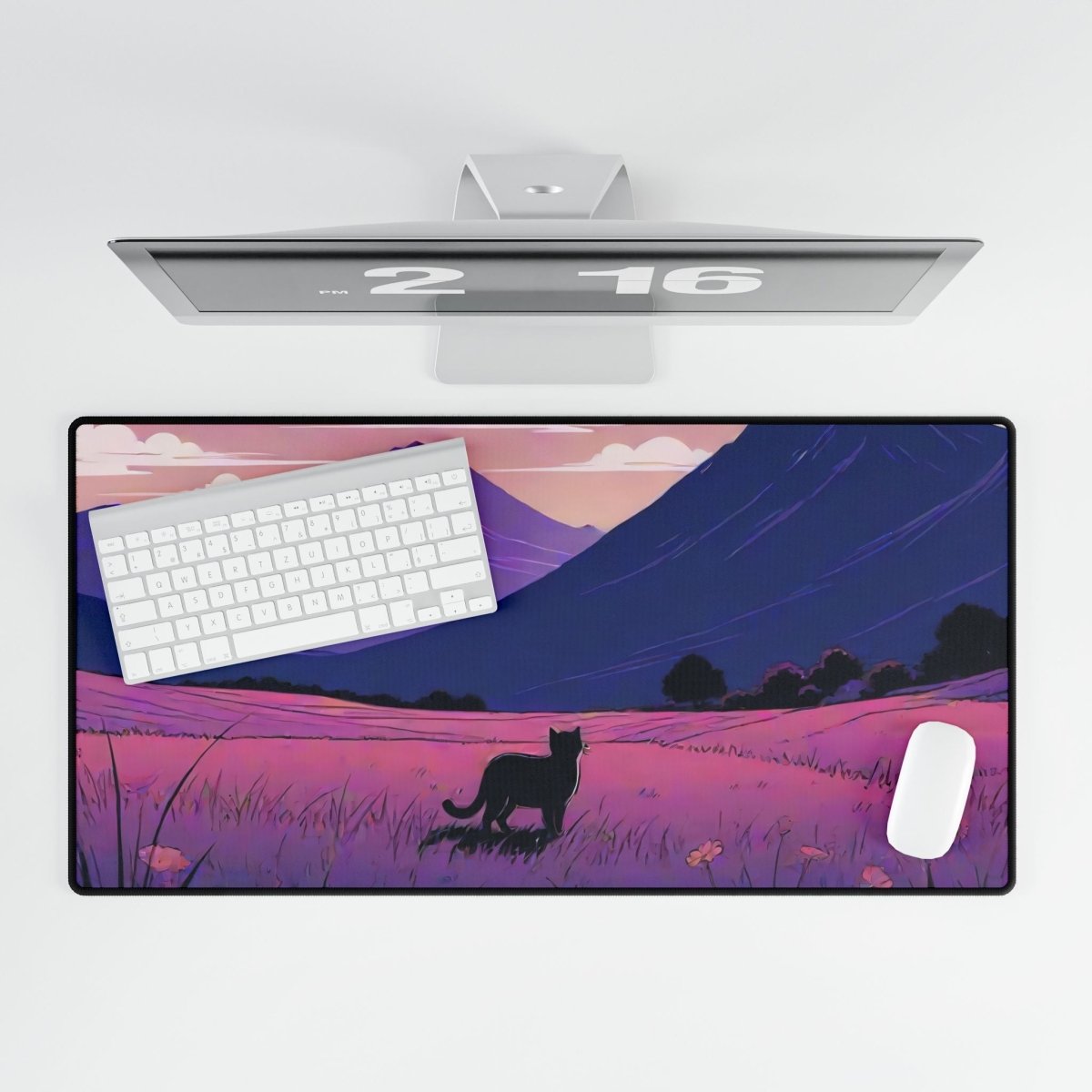 Cat Silhouette on Purple Desk Mat Japanese Cute XL Mousepads