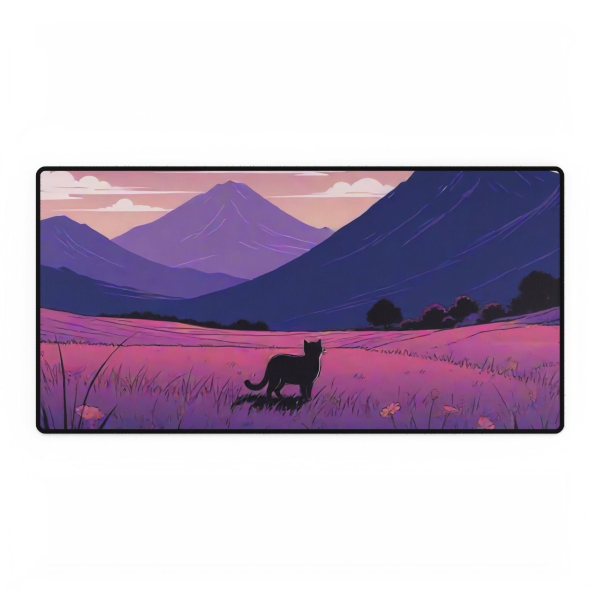 Cat Silhouette on Purple Desk Mat Japanese Cute XL Mousepads