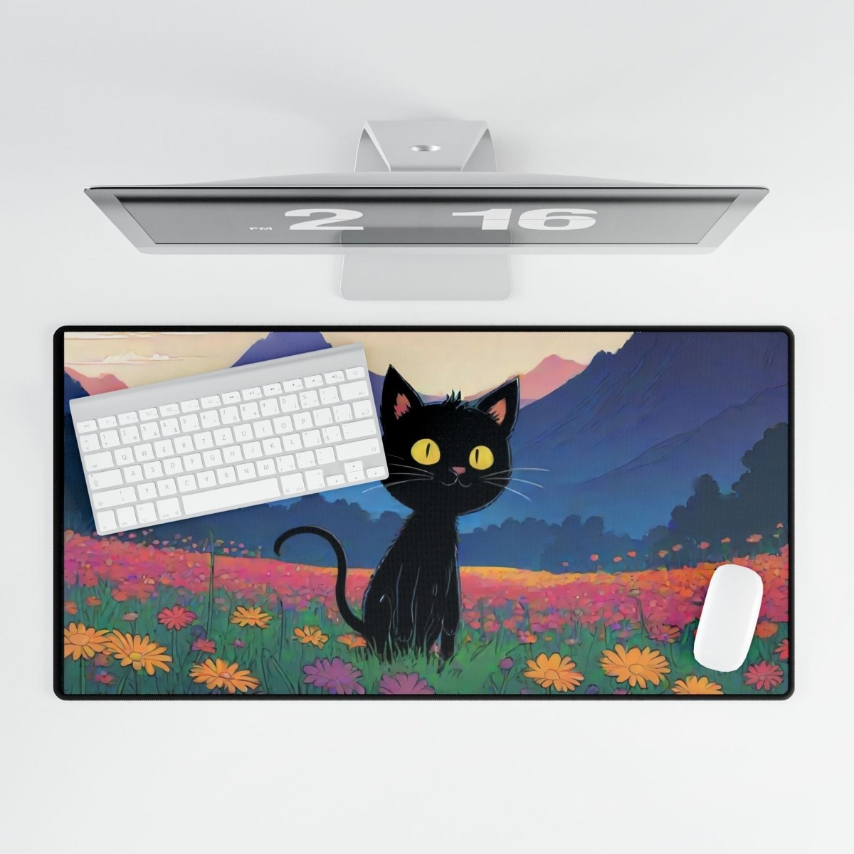 Cute Black Kitten Desk Mat Japanese Cute XL Mousepads