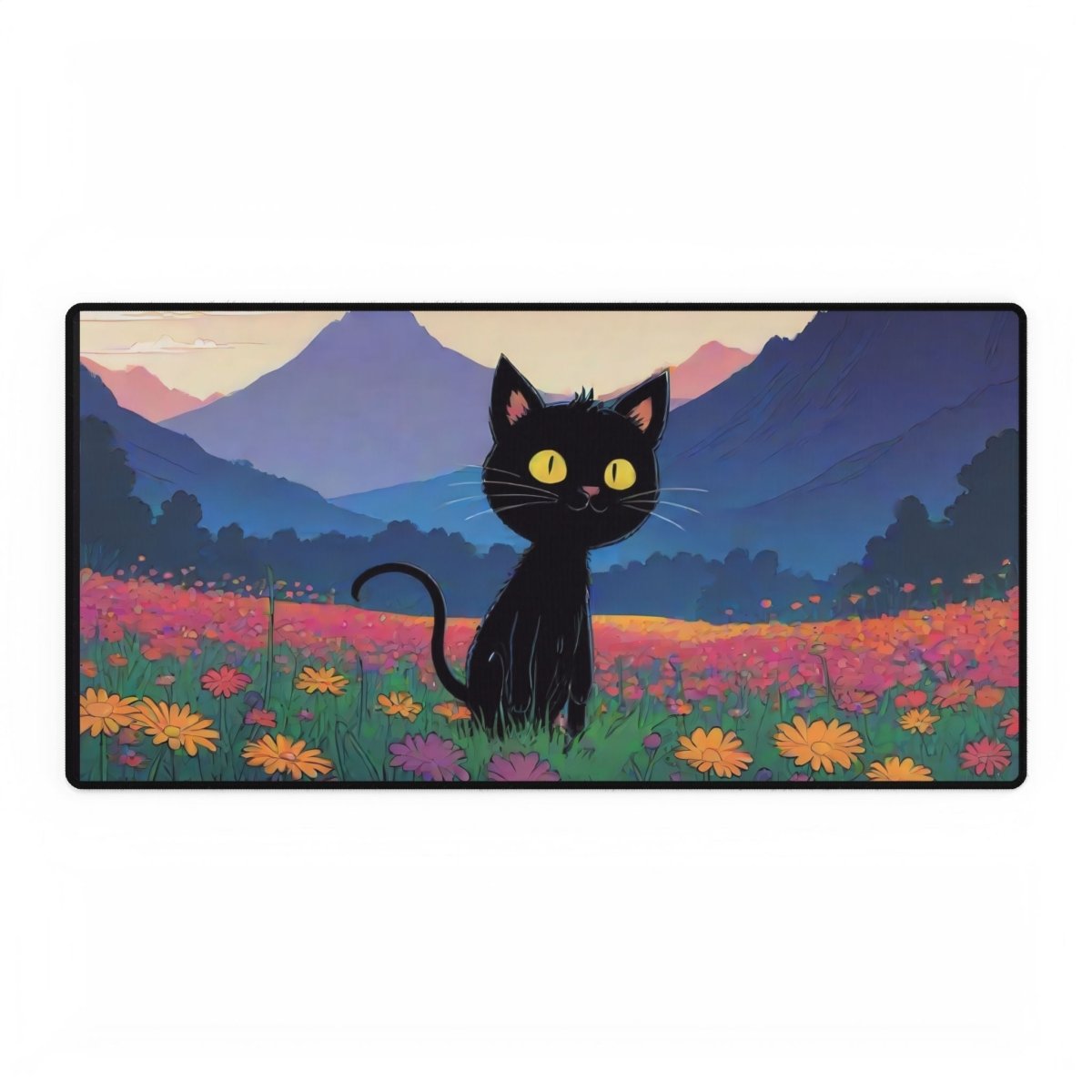 Cute Black Kitten Desk Mat Japanese Cute XL Mousepads