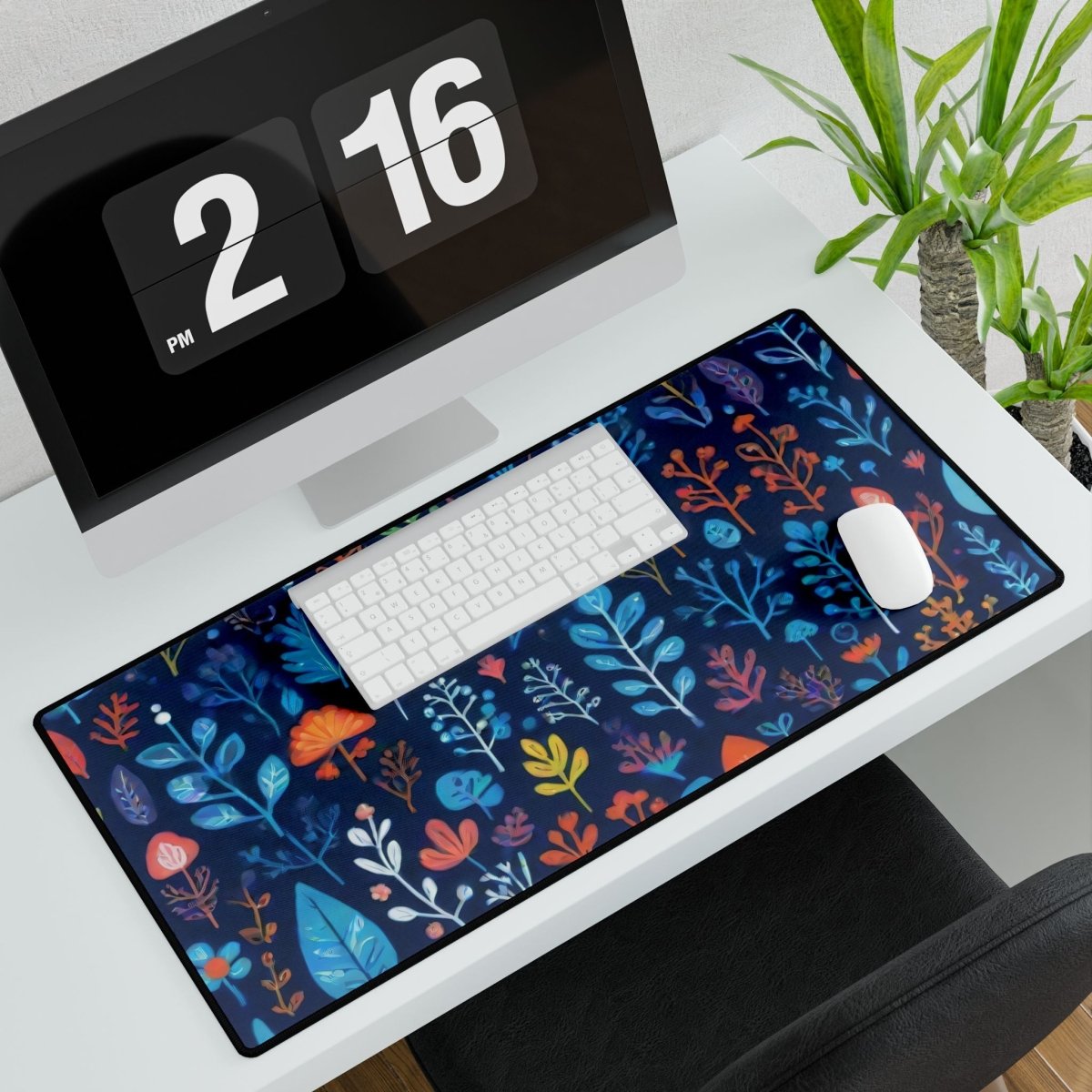 Deep Blue Leaves Desk Mat Shapes & Patterns XL Mousepads