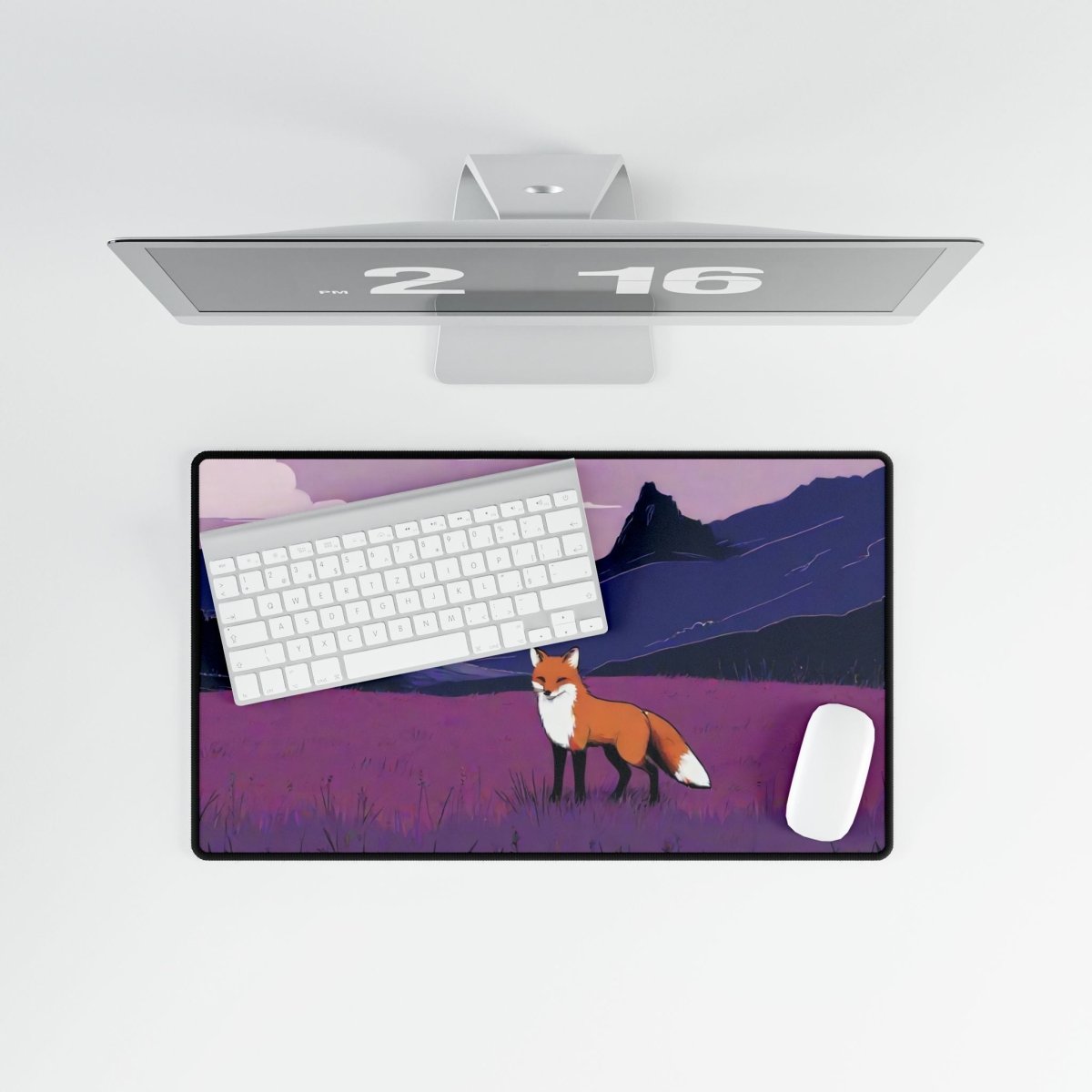 Red Fox with Purple Desk Mat Japanese Cute XL Mousepads