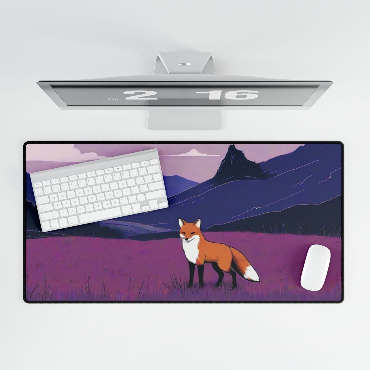 Red Fox with Purple Desk Mat Japanese Cute XL Mousepads