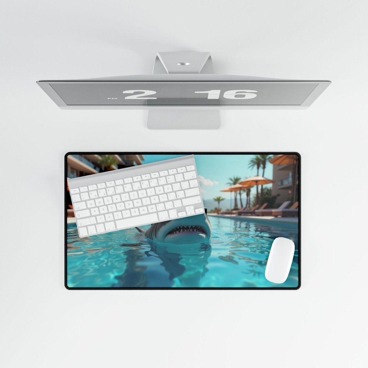 Shark in Swimming Pool Desk Mat Aquatic Fish XL Mousepads