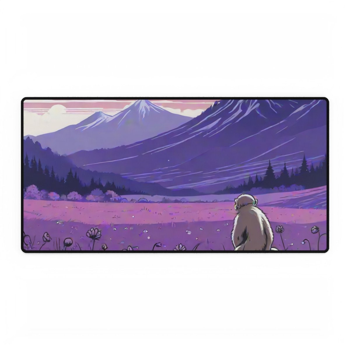 Snow Monkey Purple Desk Mat Japanese Cute XL Mousepads