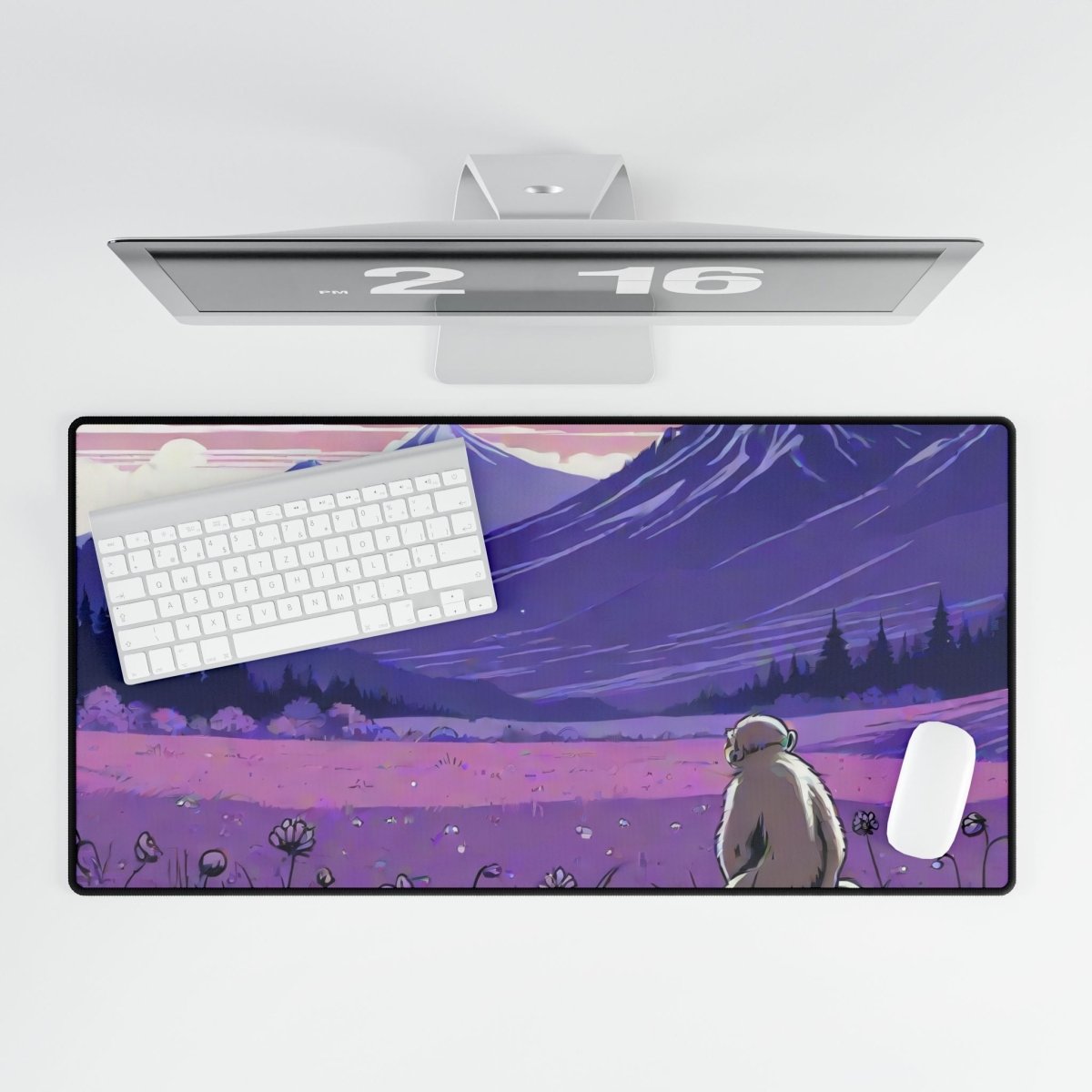 Snow Monkey Purple Desk Mat Japanese Cute XL Mousepads