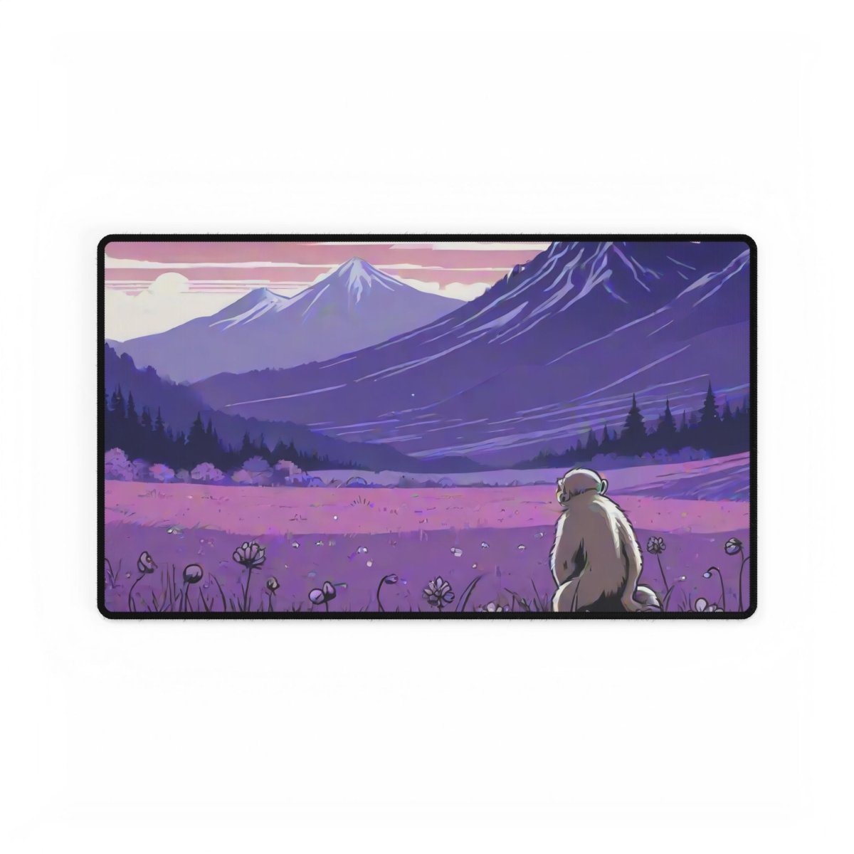 Snow Monkey Purple Desk Mat Japanese Cute XL Mousepads