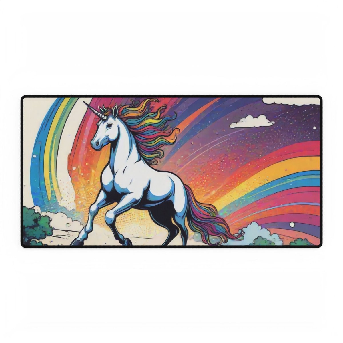 Unicorn with Rainbow, Cute Desk Mat Bling & Glamour XL Mousepads